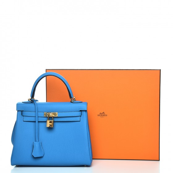 Hermes original togo leather kelly 25 bag K25 blue zanzibar