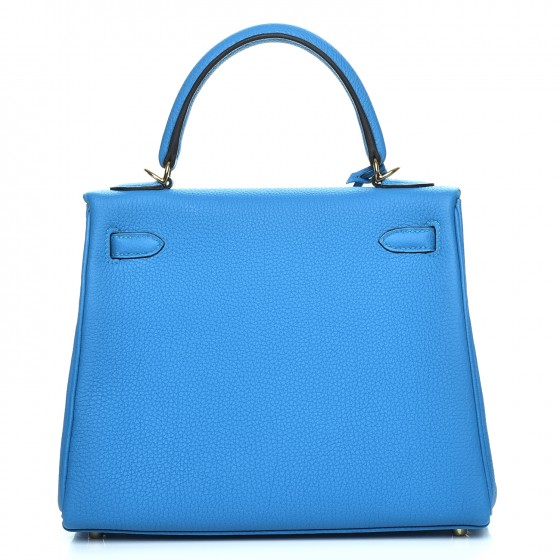 Hermes original togo leather kelly 25 bag K25 blue zanzibar