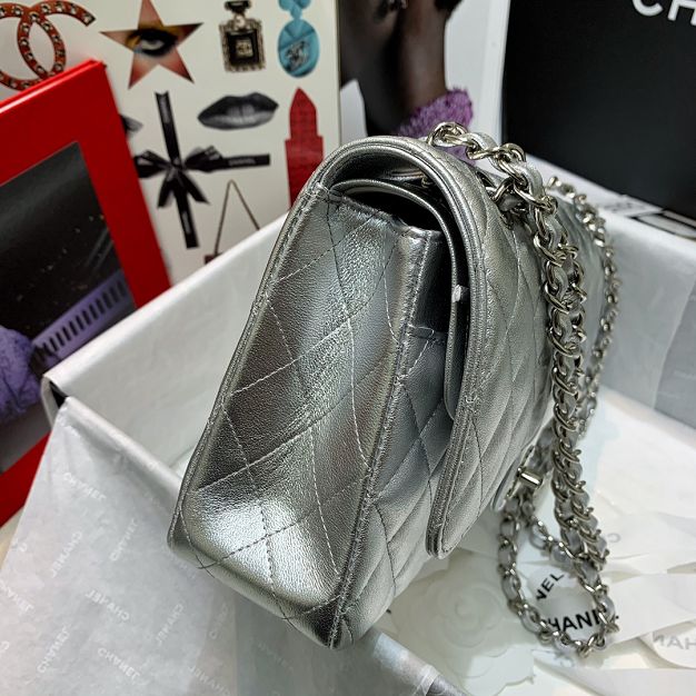 CC original lambskin medium flap bag A01112 silver