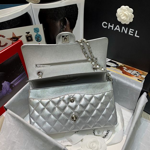 CC original lambskin medium flap bag A01112 silver