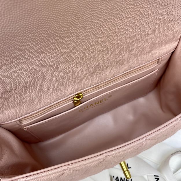 2021 CC original grained calfskin mini top handle flap bag AS2431 pink