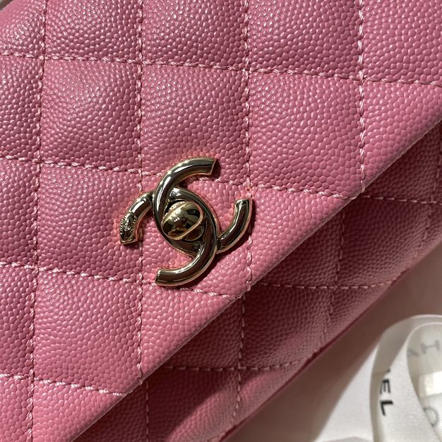 CC original grained calfskin coco top handle mini flap bag AS2215 light pink