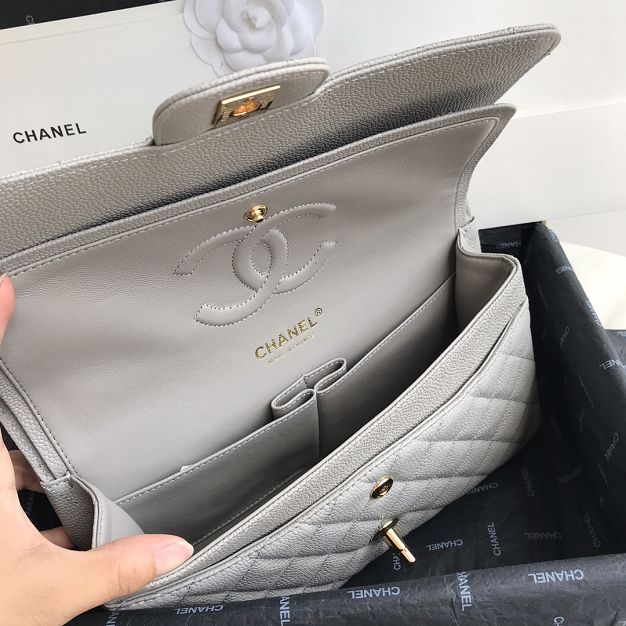 CC original grained calfskin medium flap bag A01112 light grey