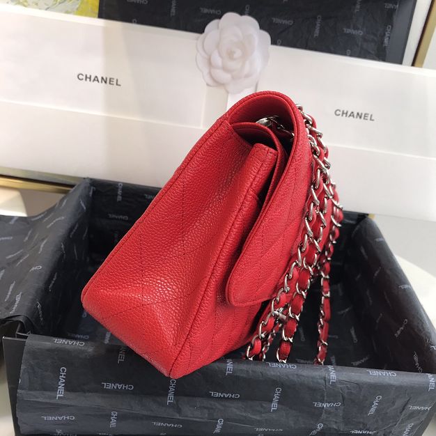 CC original grained calfskin medium flap bag A01112 red