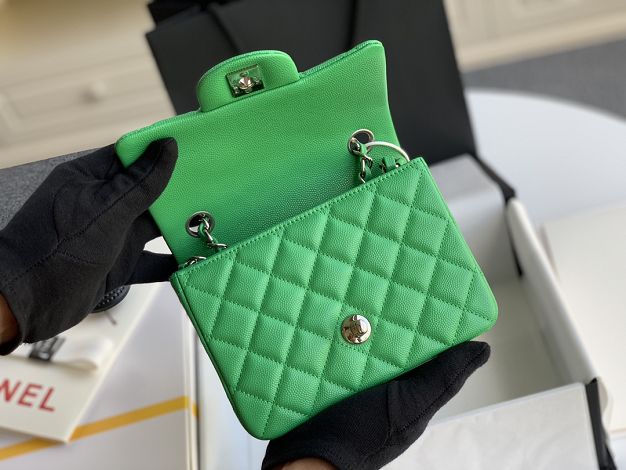 CC original grained calfskin super mini flap bag A35200 green