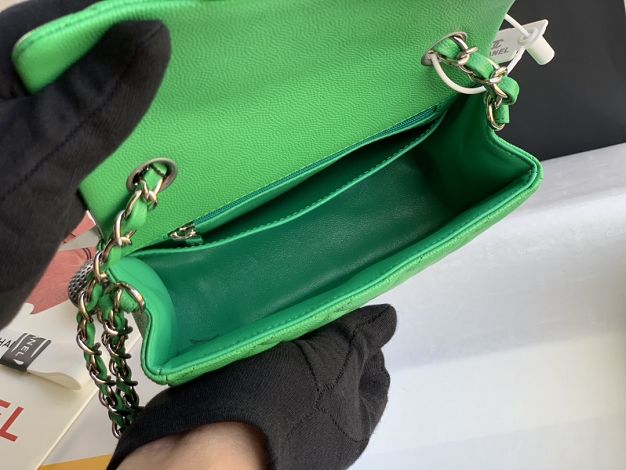 CC original grained calfskin super mini flap bag A35200 green