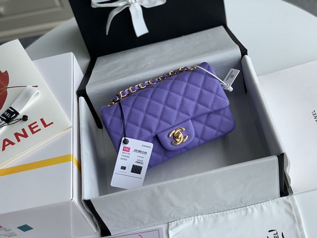 CC original iridescent grained calfskin mini flap bag A69900 light purple