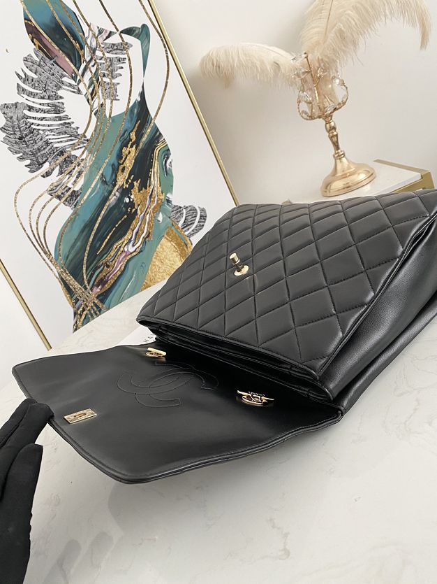 CC original lambskin flap bag with top handle A01089 black