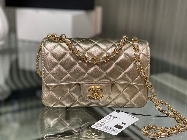 CC original lambskin mini flap bag A69900 champagne gold