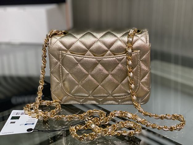 CC original lambskin super mini flap bag A35200 champagne gold