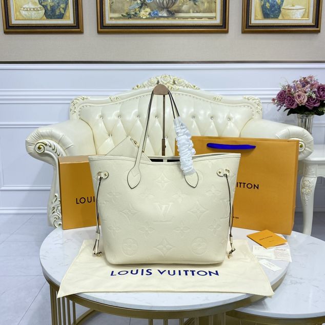 Louis vuitton original monogram empreinte neverfull mm M45684 white