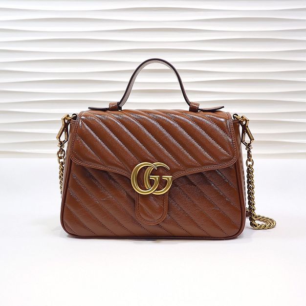 GG original calfskin marmont small top handle bag 498110 brown