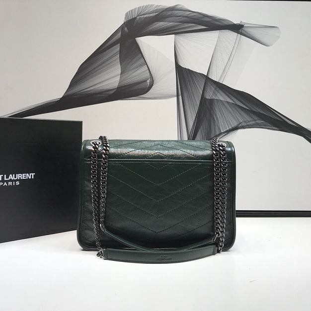 YSL original crinkled calfskin niki medium bag 498894 dark green