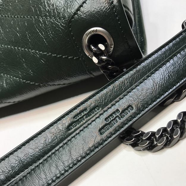 YSL original crinkled calfskin niki medium bag 498894 dark green