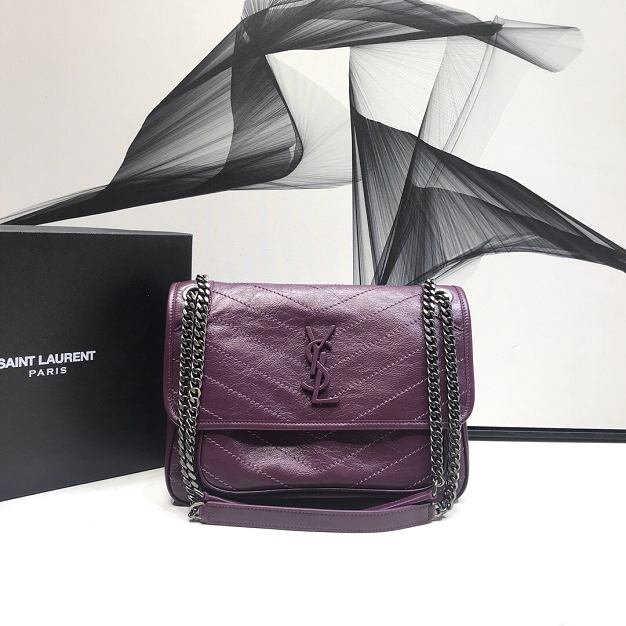 YSL original crinkled calfskin niki medium bag 498894 dark purple