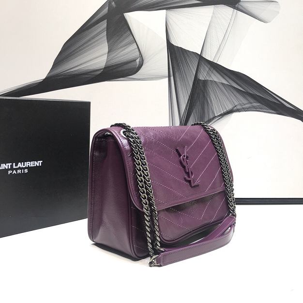 YSL original crinkled calfskin niki medium bag 498894 dark purple