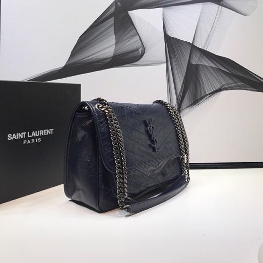 YSL original crinkled calfskin niki medium bag 498894 navy blue