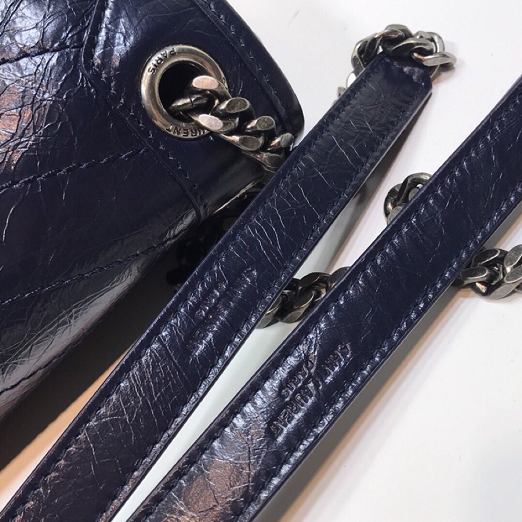 YSL original crinkled calfskin niki medium bag 498894 navy blue