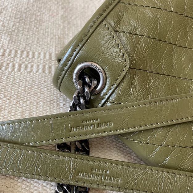 YSL original crinkled calfskin niki medium bag 498894 olive