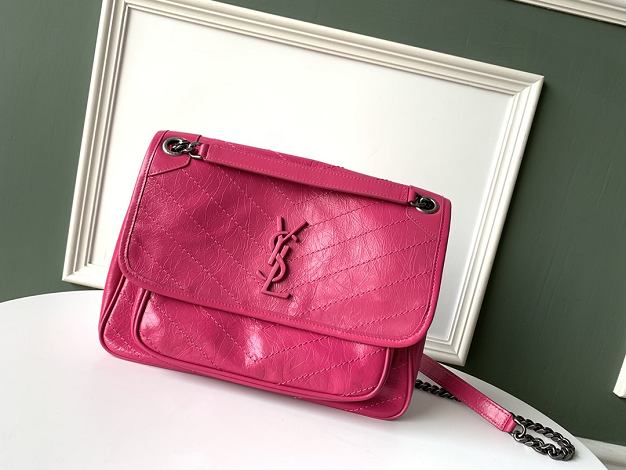 YSL original crinkled calfskin niki medium bag 498894 rose red