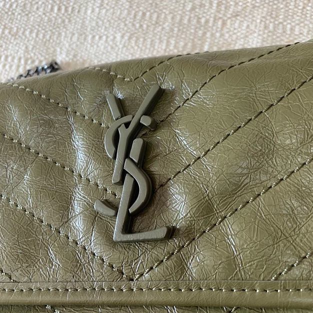 YSL original crinkled calfskin niki baby bag 533037 olive