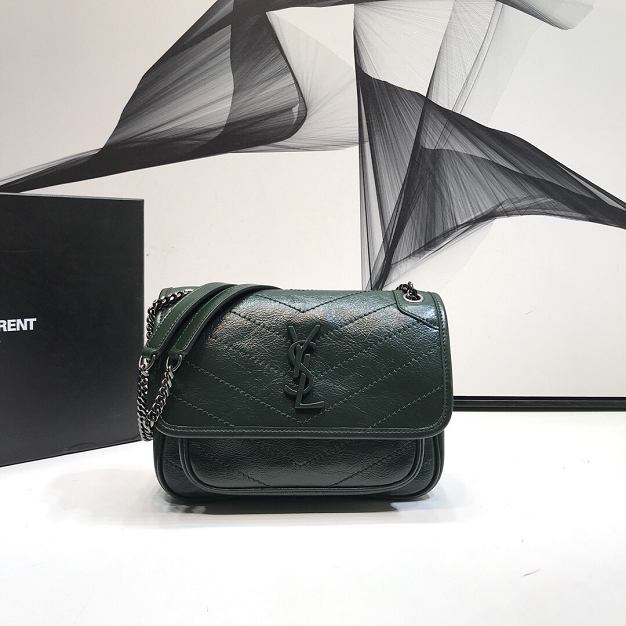 YSL original crinkled calfskin niki baby bag 533037 dark green