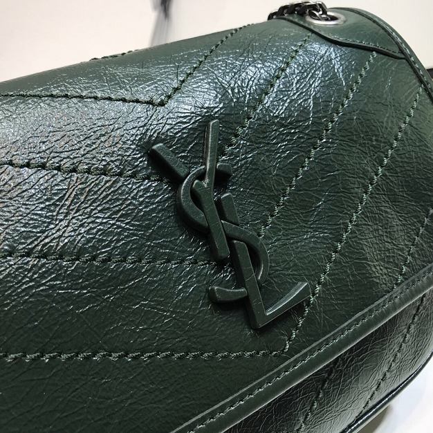 YSL original crinkled calfskin niki baby bag 533037 dark green