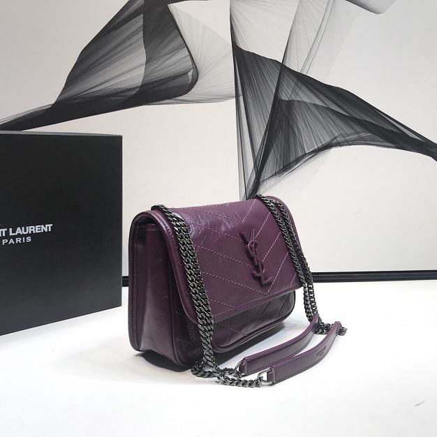 YSL original crinkled calfskin niki baby bag 533037 dark purple