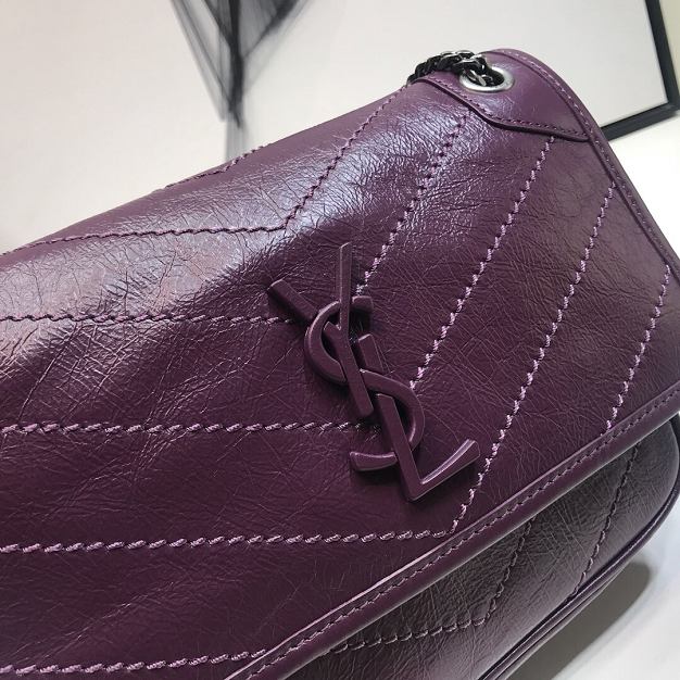 YSL original crinkled calfskin niki baby bag 533037 dark purple