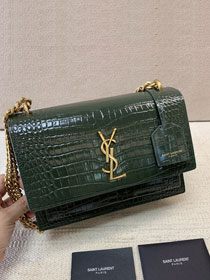 YSL original crocodile calfskin medium sunset bag 442906 green