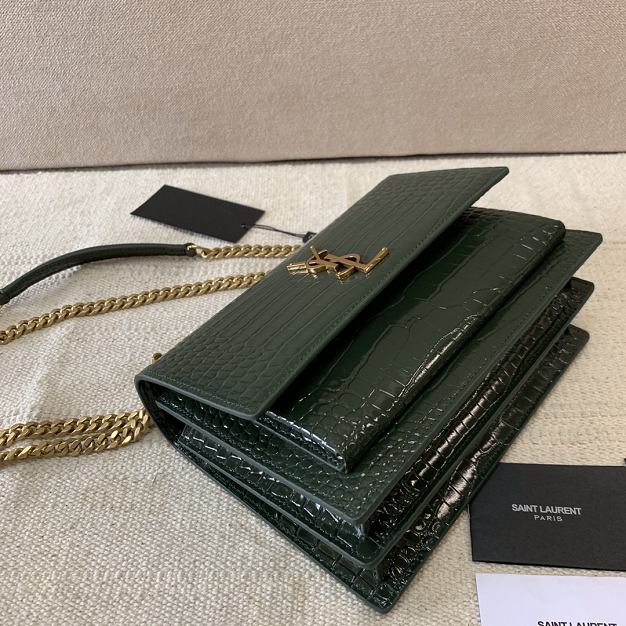 YSL original crocodile calfskin medium sunset bag 442906 green