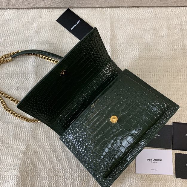 YSL original crocodile calfskin medium sunset bag 442906 green