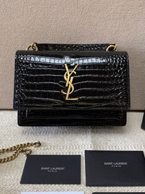 YSL original crocodile calfskin mini sunset bag 533026 black