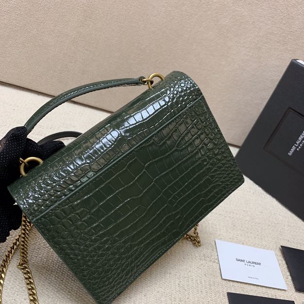 YSL original crocodile calfskin mini sunset bag 533026 green