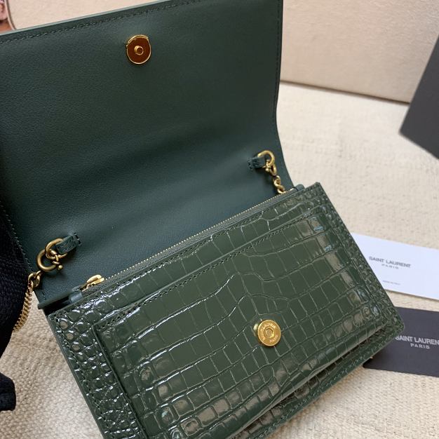 YSL original crocodile calfskin mini sunset bag 533026 green