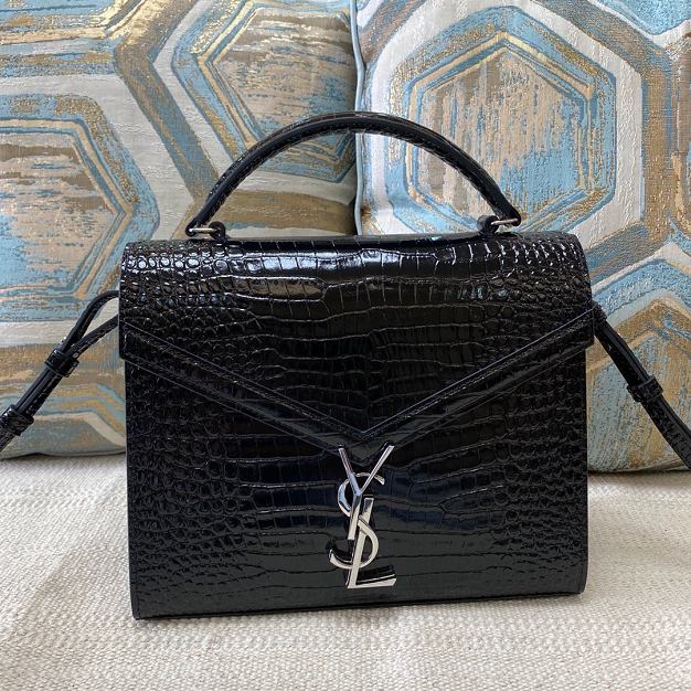 YSL original crocodile calfskin cassandra medium top handle bag 578000 black