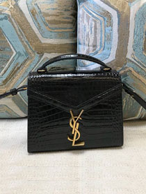 YSL original crocodile calfskin cassandra mini top handle bag 602716 black