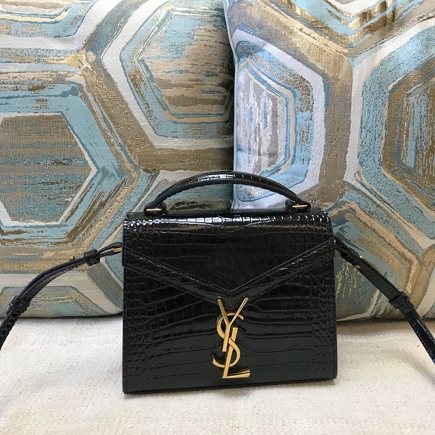 YSL original crocodile calfskin cassandra mini top handle bag 602716 black