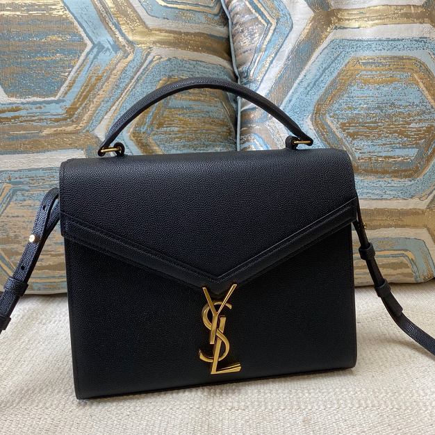 YSL original grained calfskin cassandra medium top handle bag 578000 black