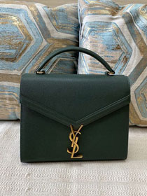 YSL original grained calfskin cassandra medium top handle bag 578000 green