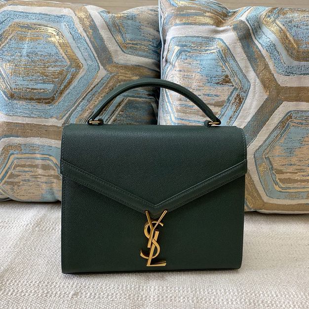 YSL original grained calfskin cassandra medium top handle bag 578000 green