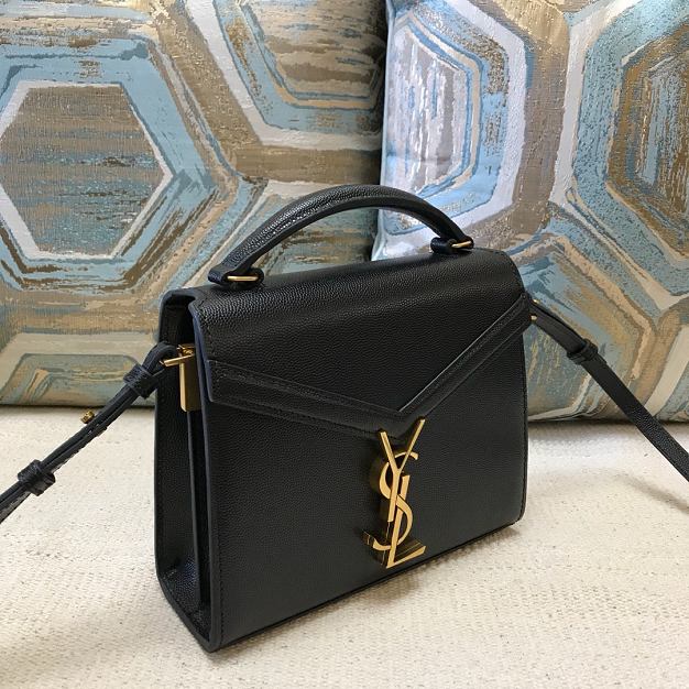 YSL original grained calfskin cassandra mini top handle bag 602716 black