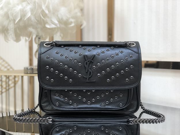 YSL original studded calfskin niki medium bag 498894 black