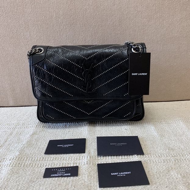 YSL original studded calfskin niki medium bag 498894-2 black