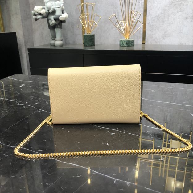 YSL original grained calfskin mini chain bag 607788 apricot