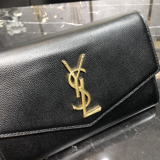 YSL original grained calfskin mini chain bag 607788 black