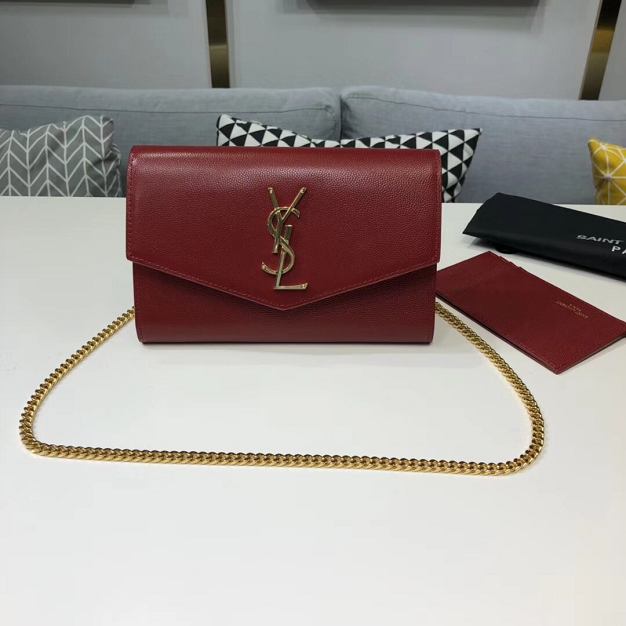 YSL original grained calfskin mini chain bag 607788 bordeaux