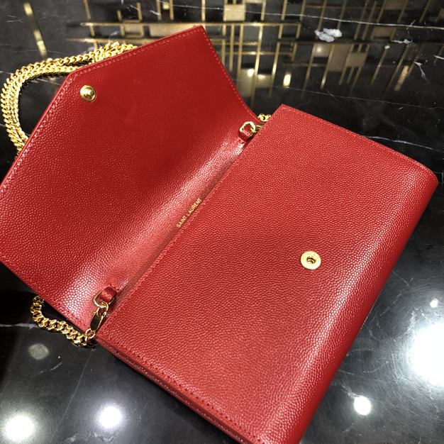 YSL original grained calfskin mini chain bag 607788 red