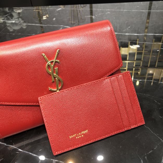 YSL original grained calfskin mini chain bag 607788 red