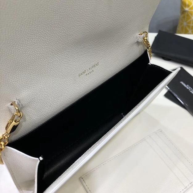 YSL original grained calfskin mini chain bag 607788 white